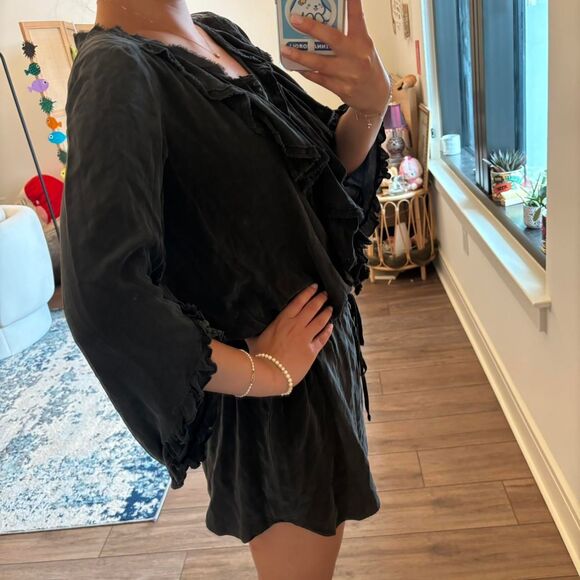 Rebecca Taylor 100% Silk Mini Dress Ruffle Front Tied Waist V-Neck Size S - Picture 2 of 6